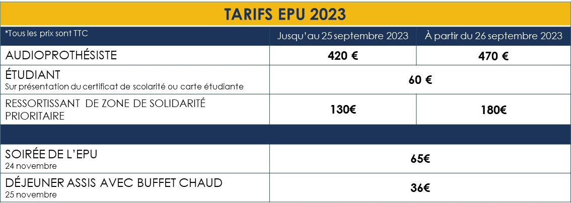 inscriptions epu : tableau des tarifs